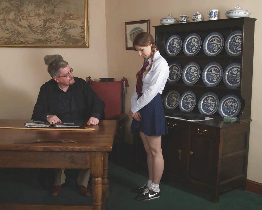 12P Girl in white panties punished by school head.