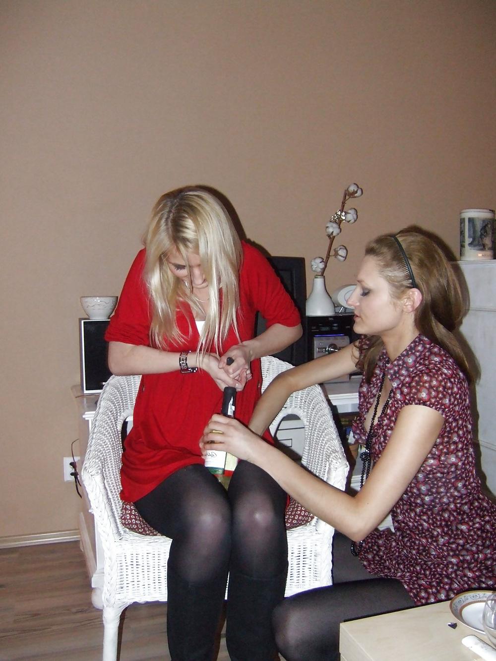 17P Girls Birthday Party, In black shiny pantyhose 