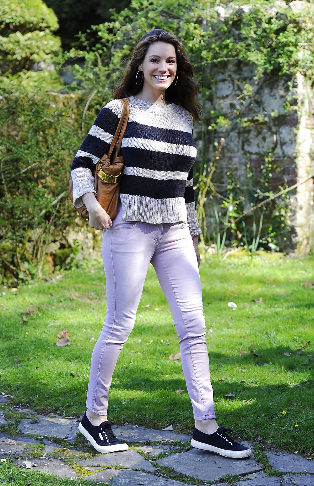 14P Pregnant Kelly Brook out and about in pink jeans London
