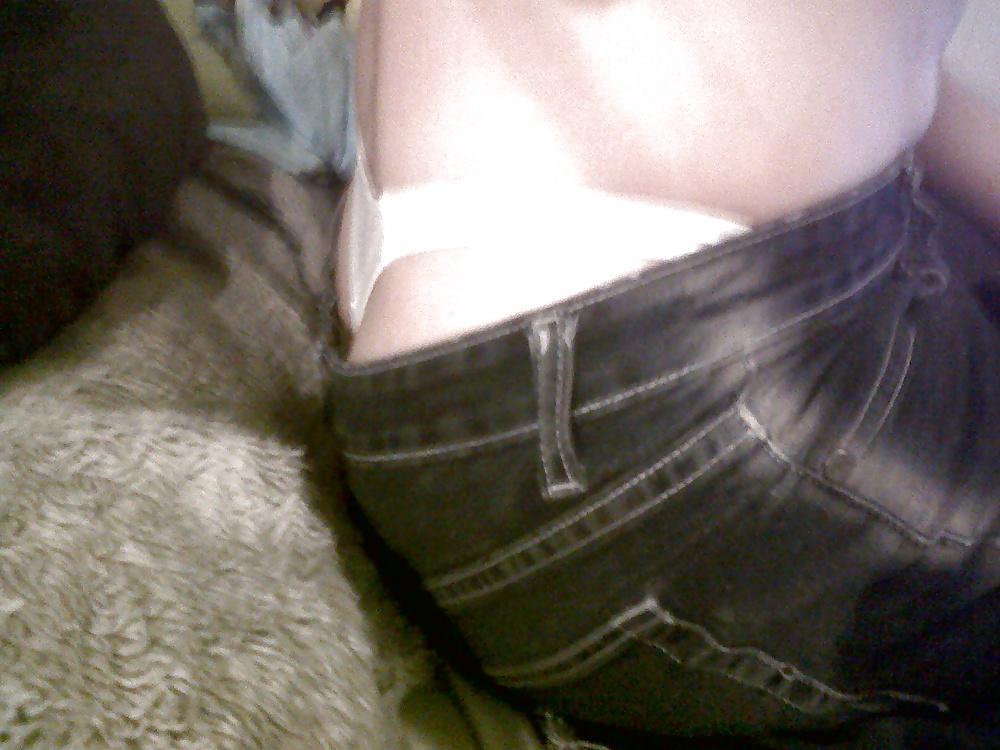 13P Tight jeans of girl and white thong latex men