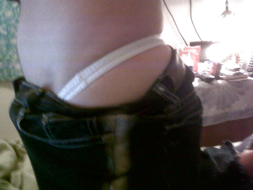 13P Tight jeans of girl and white thong latex men