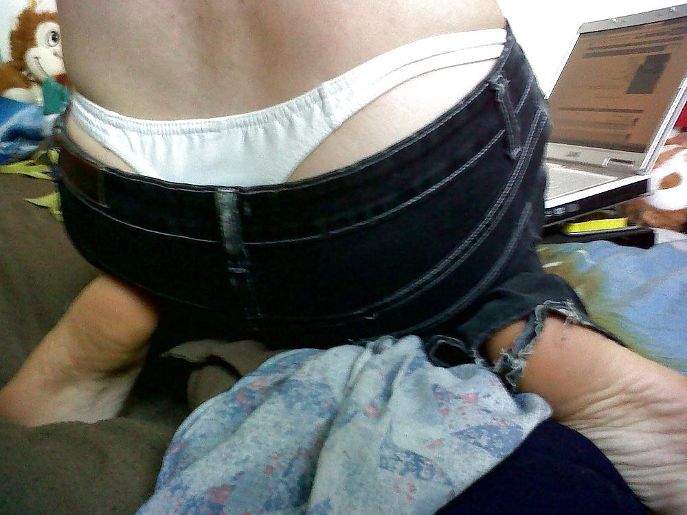 13P Tight jeans of girl and white thong latex men