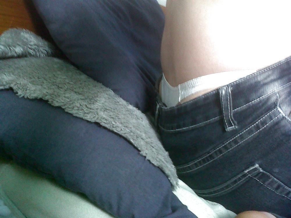 13P Tight jeans of girl and white thong latex men