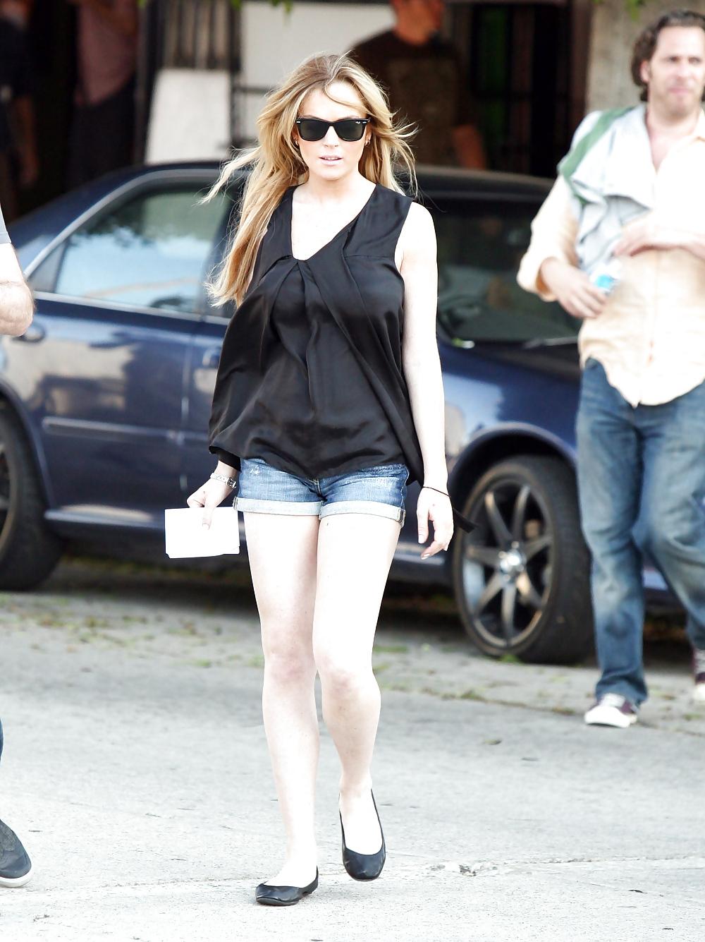 12P Lindsay Lohan out and about denim shorts