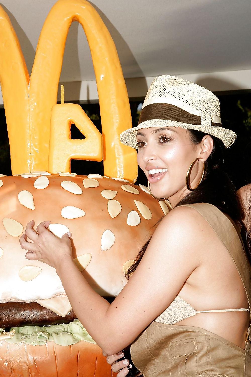16P Kim Kardashian in bikini top Big Mac 40th Birthday party