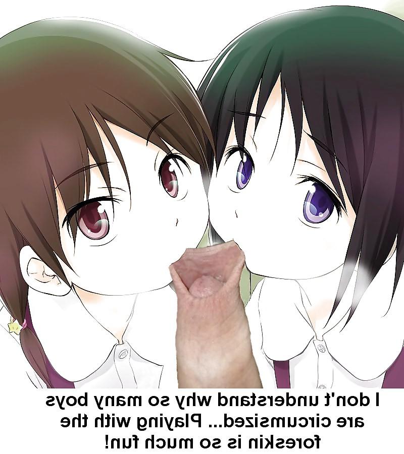 8P Anime Girls playing with a Real Cock (with captions) - No 24