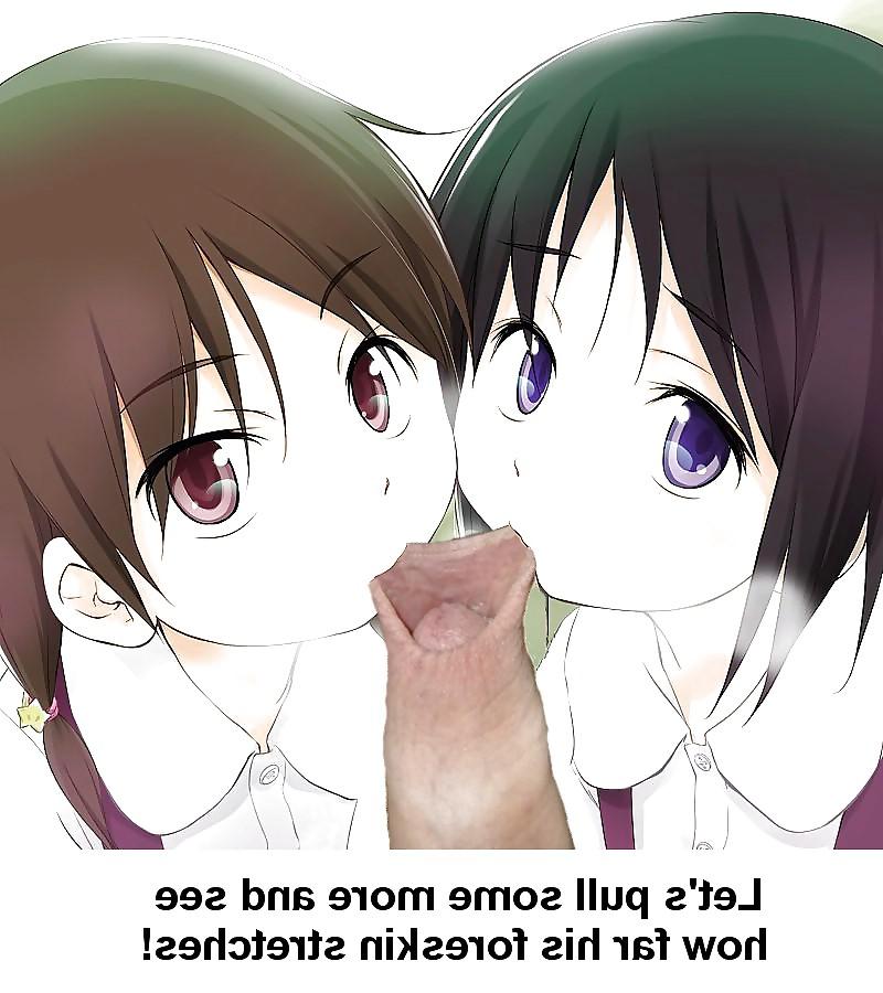 8P Anime Girls playing with a Real Cock (with captions) - No 24