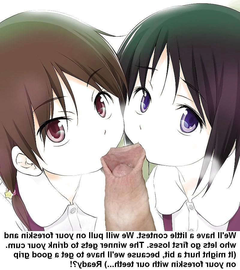 8P Anime Girls playing with a Real Cock (with captions) - No 24