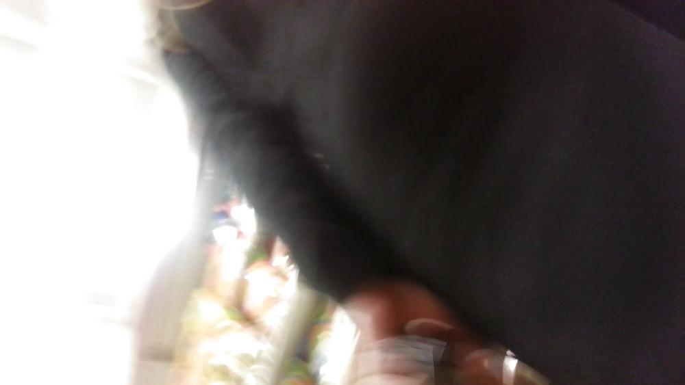 25P US Brunette black skirt white thong hairy ass 2