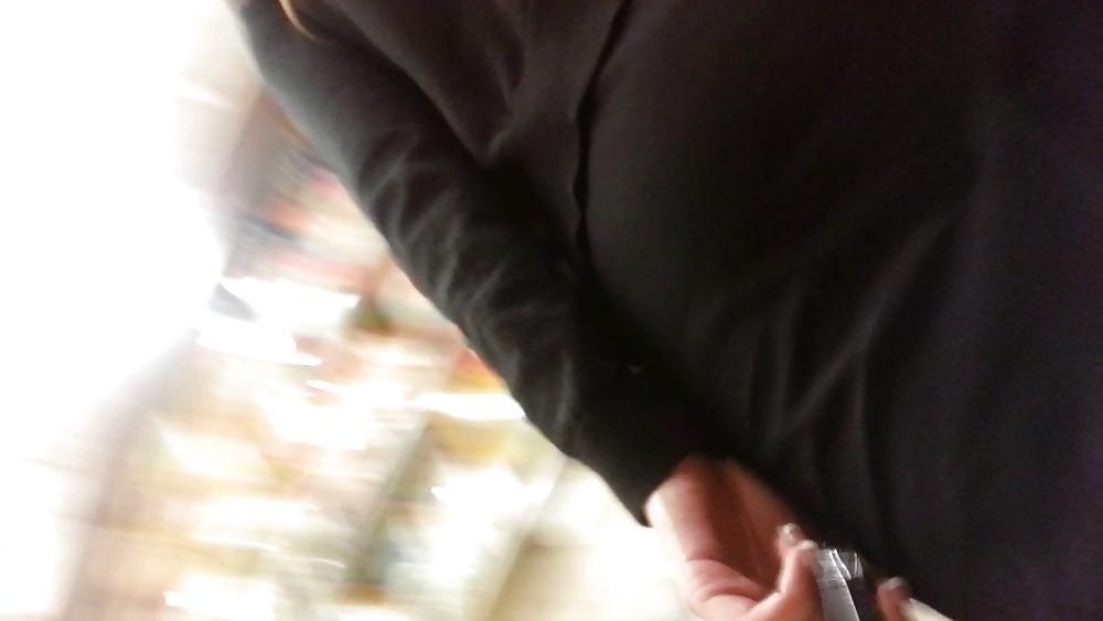 25P US Brunette black skirt white thong hairy ass 2