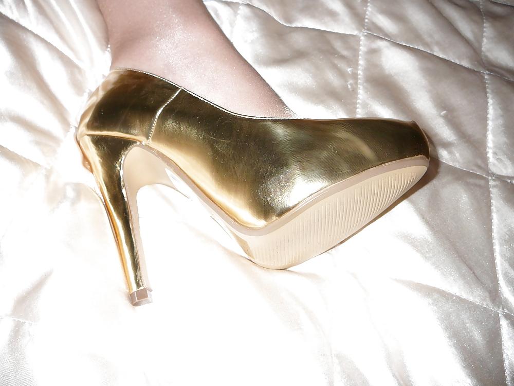 12P My Mistress in a New Gold skirt, heels and knickers