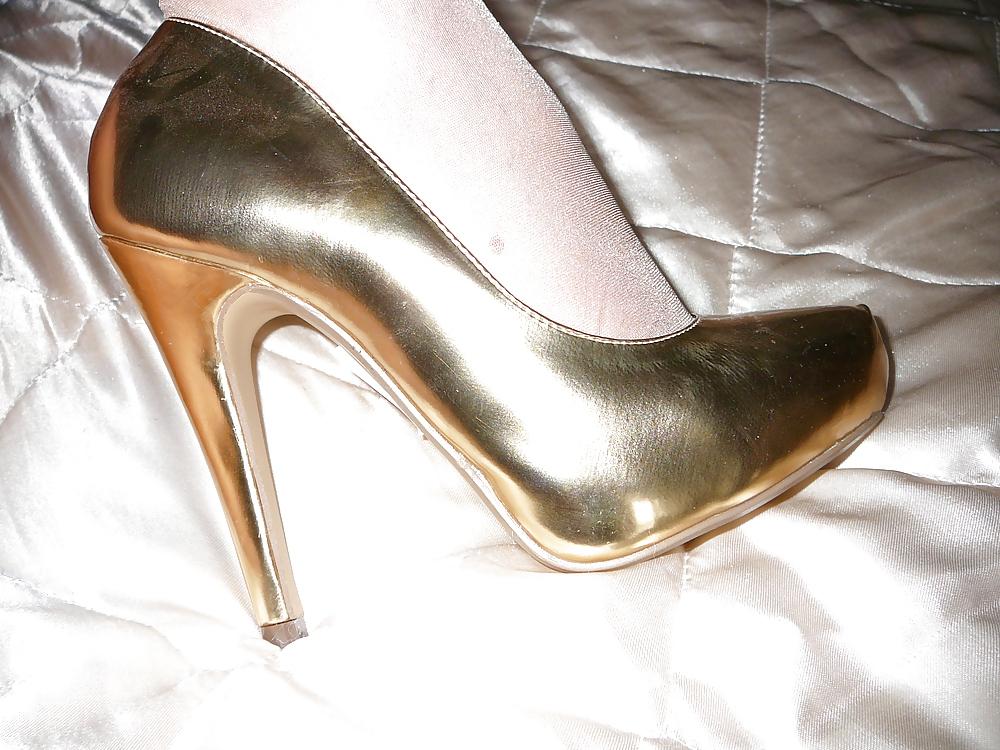 12P My Mistress in a New Gold skirt, heels and knickers
