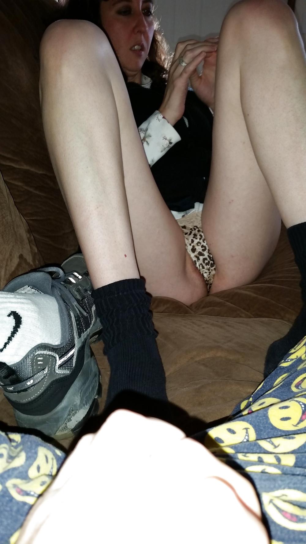 25P My wife in leopard print thong panties.