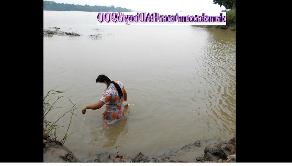 10P Village's Woman Bathing In Canal
