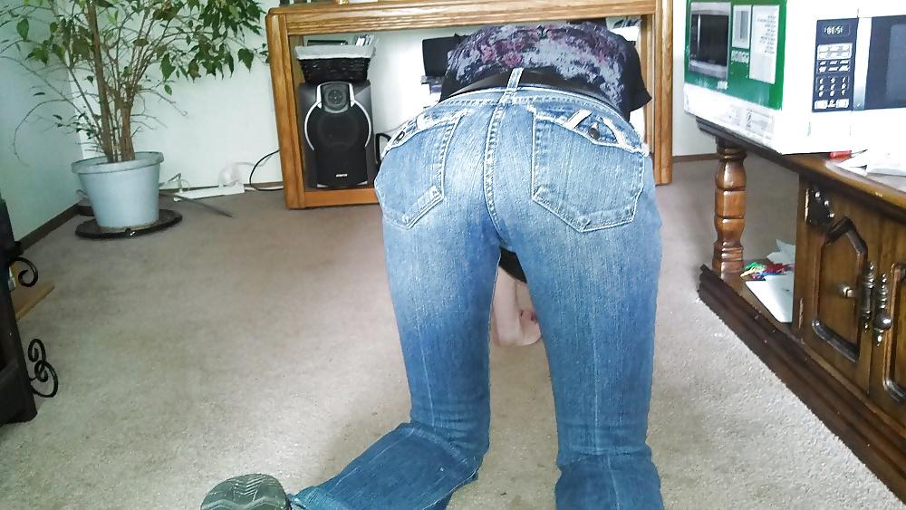 22P My wife's Hot Ass in Tight get your cock hard Jeans.