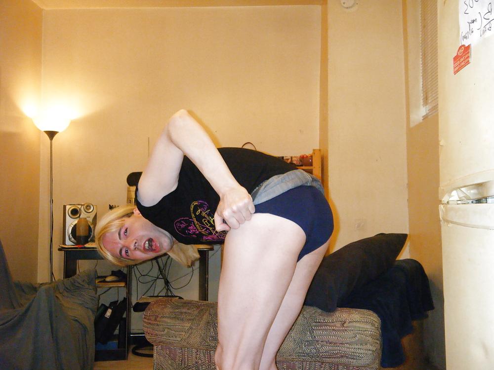 10P Mega hot tranny in tight jean mini skirt