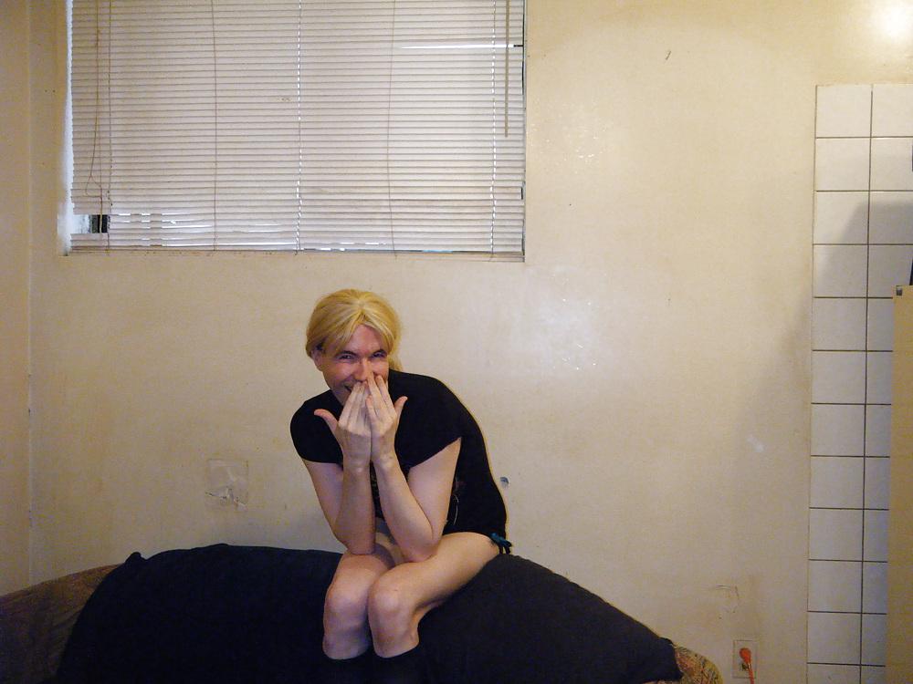 10P Mega hot tranny in tight jean mini skirt