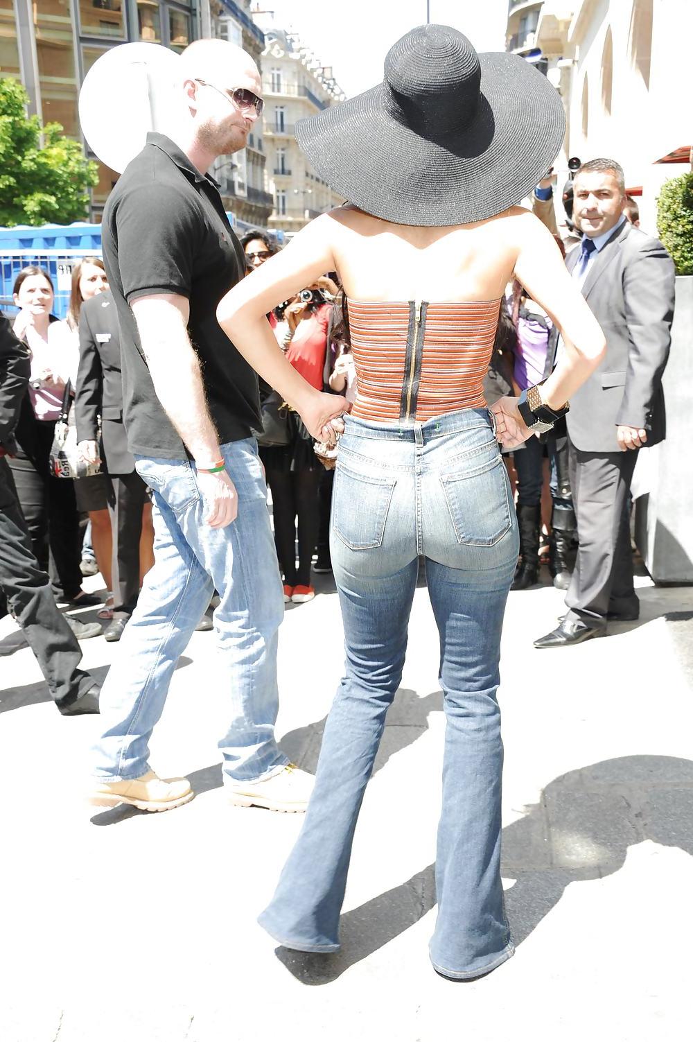 25P Nicole Scherzinger cleavy in jeans (arse shots) out in Paris
