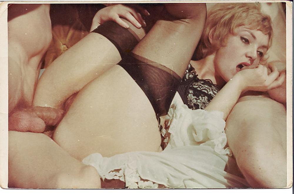 4P 1970s Vintage Threesome Short Haired Blonde Silk Stockings