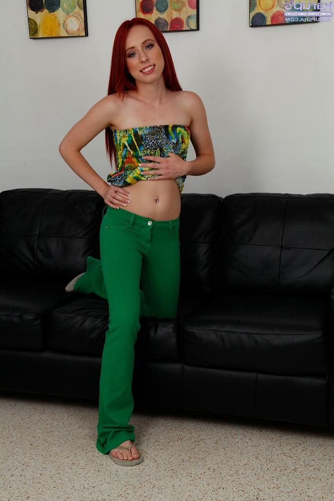 16P Redhead decides that stripping nude and baring tiny tits is grand plan
