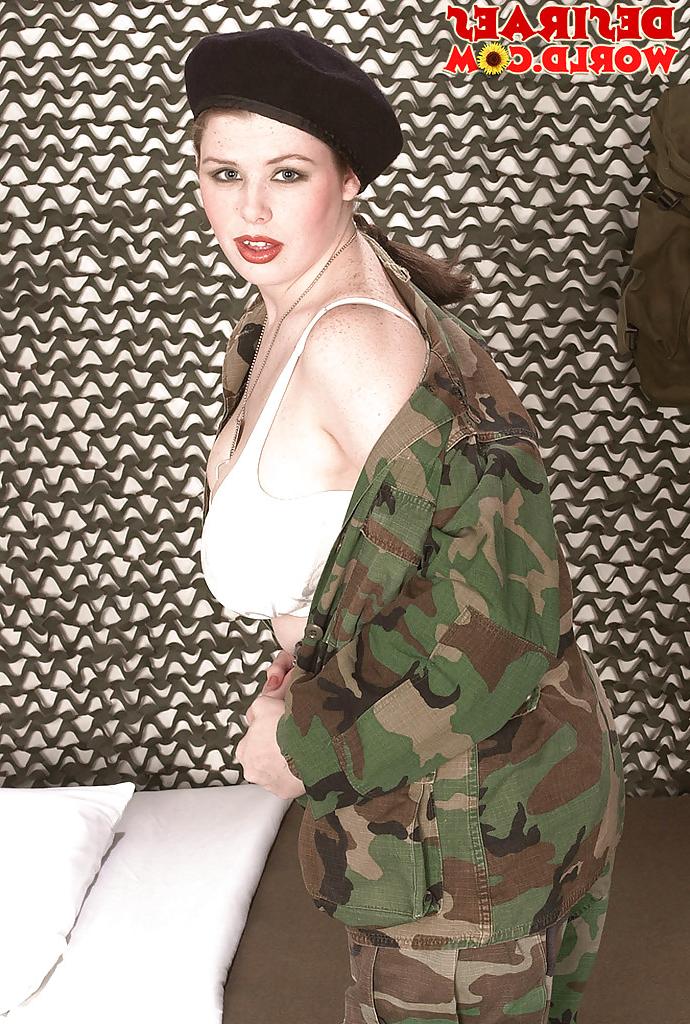13P Chubby pornstar Desirae freeing large tits from army uniform