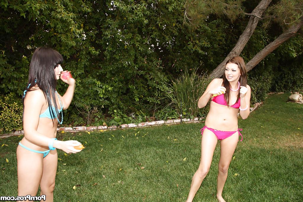 16P Sexy babes in bikini Missy and Madison posing together outdoor