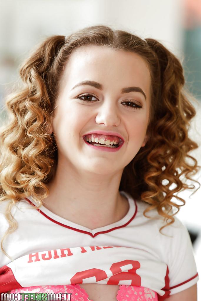 16P Barely legal teenager Marissa Mae posing in cute cheerleader uniform