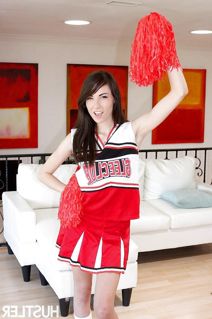 16P Naughty teen girl Emily Grey posing solo in sexy cheerleader uniform