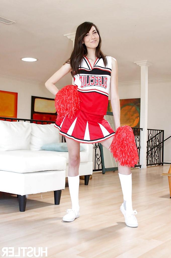 16P Naughty teen girl Emily Grey posing solo in sexy cheerleader uniform