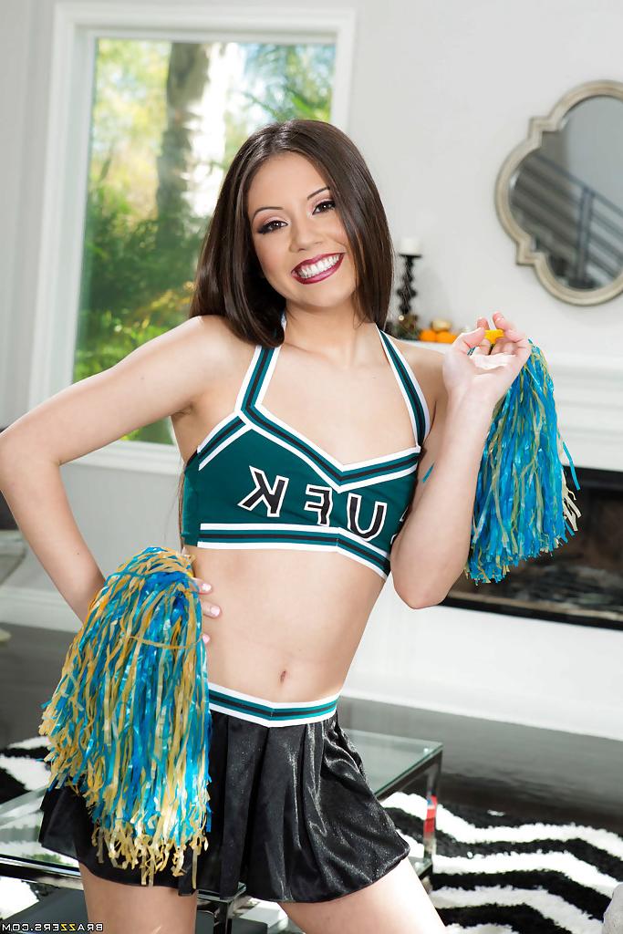 16P Cute brunette cheerleader Lucy Doll exposing shaved teen pussy