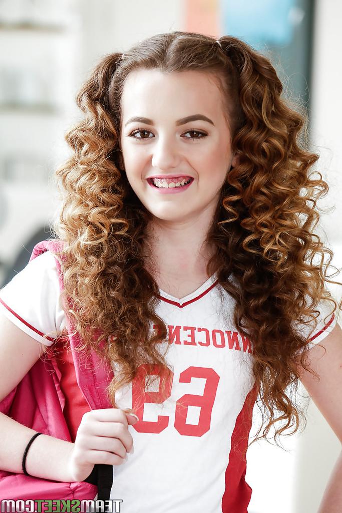 16P Curly haired schoolgirl Marissa Mae flashing pretty panties under uniform