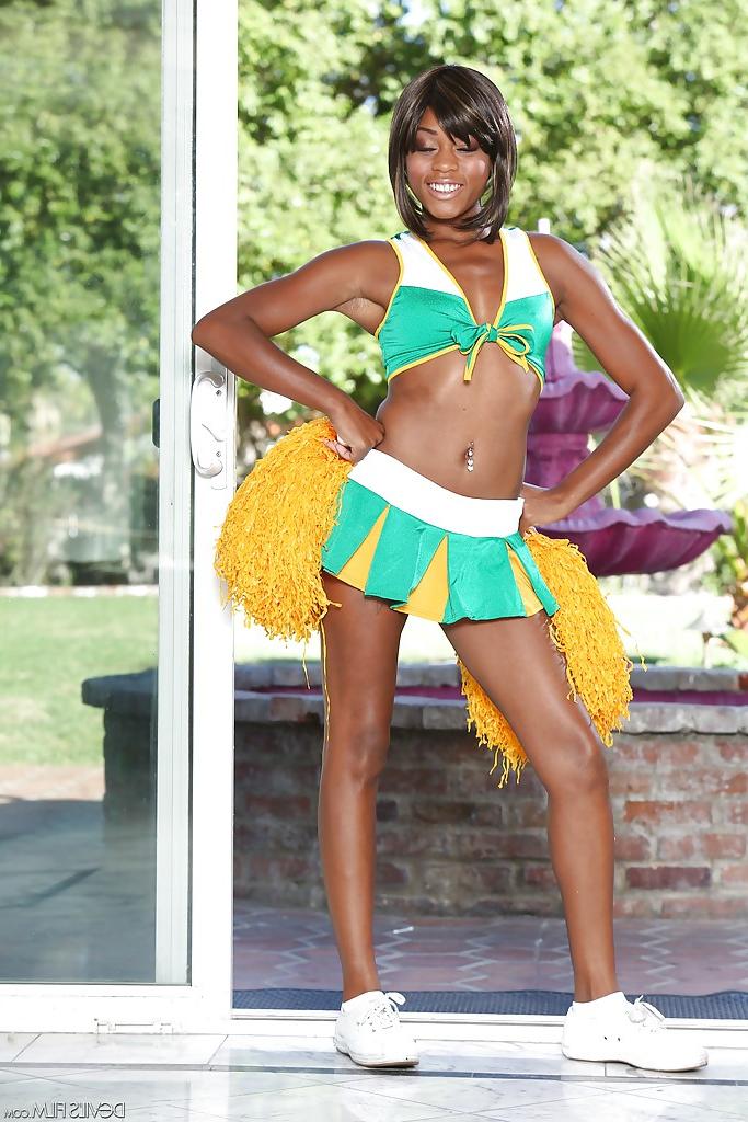 16P Black cheerleader Karma May shows off her big dark ass and tits
