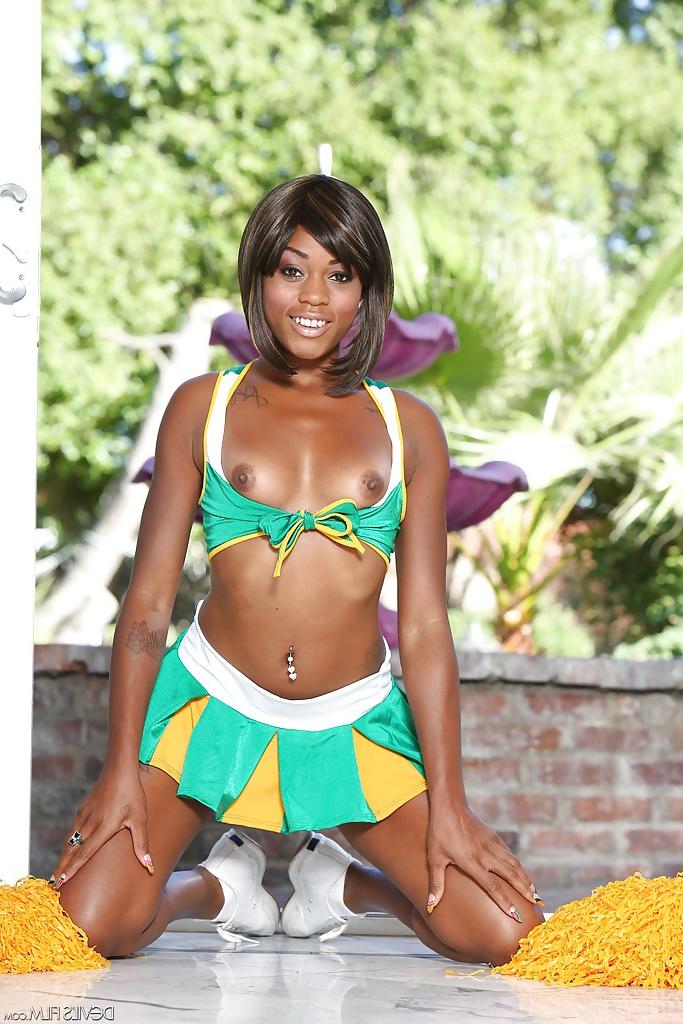 16P Black cheerleader Karma May shows off her big dark ass and tits