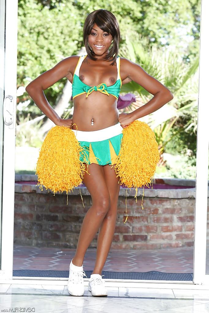 16P Black cheerleader Karma May shows off her big dark ass and tits