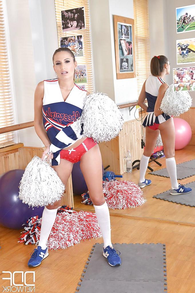 16P Cute cheerleader Sensual Jane fondling her huge natural juggs