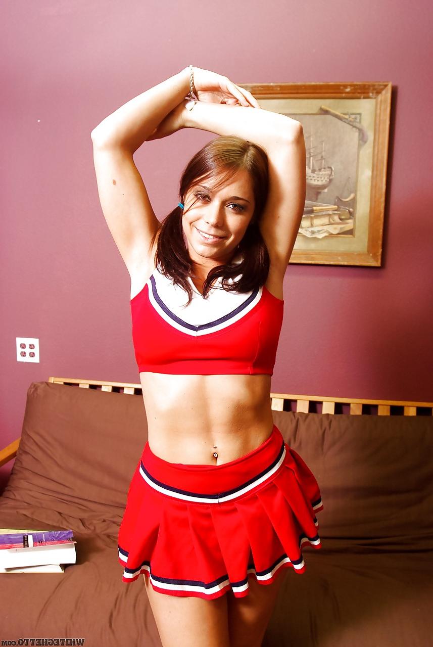 15P Leggy brunette babe Beverly Hills flashing upskirt panties in cheer outfit