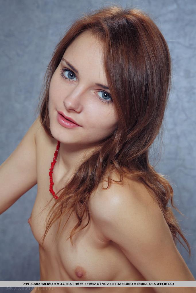 18P Euro glamour teen Cathleen A spreads wide open for shaved pussy closeup