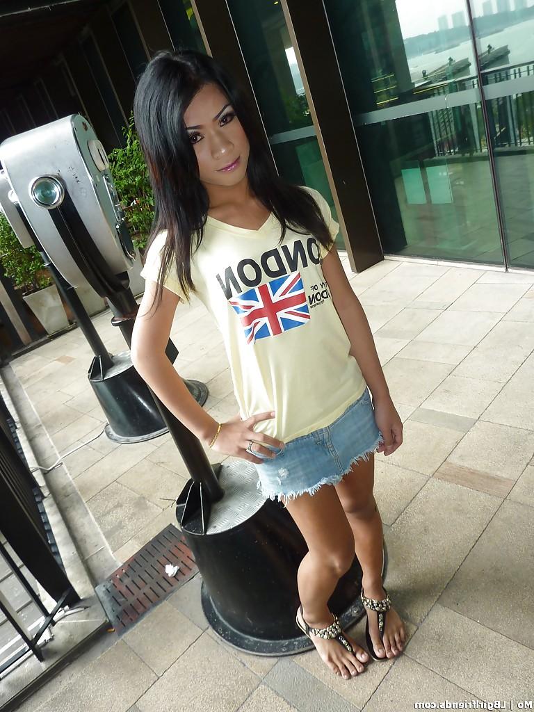 15P Skinny teen ladyboy Mo strips off underwear to jerk off shedick