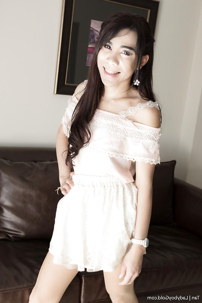 16P Pretty young Asian tranny Tan removes white panties to jerk off shedick