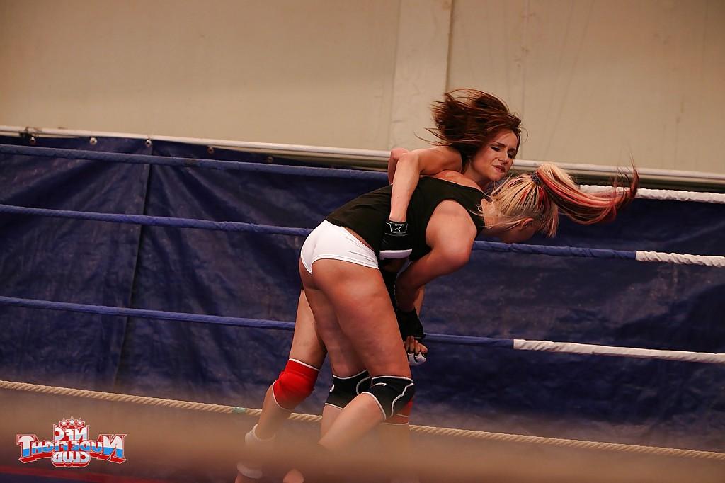 16P Sporty lesbian chicks have some non nude catfight fun in the ring