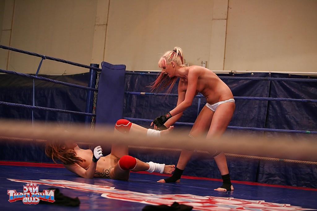 16P Sporty lesbian chicks have some non nude catfight fun in the ring