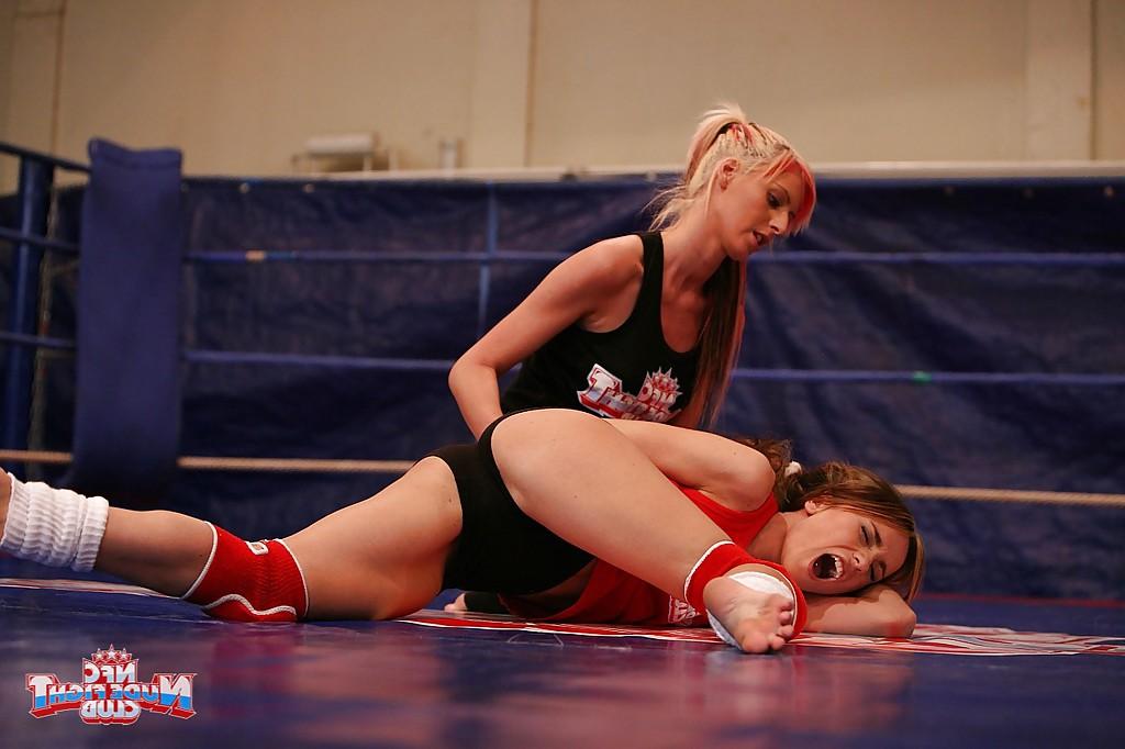 16P Sporty lesbian chicks have some non nude catfight fun in the ring