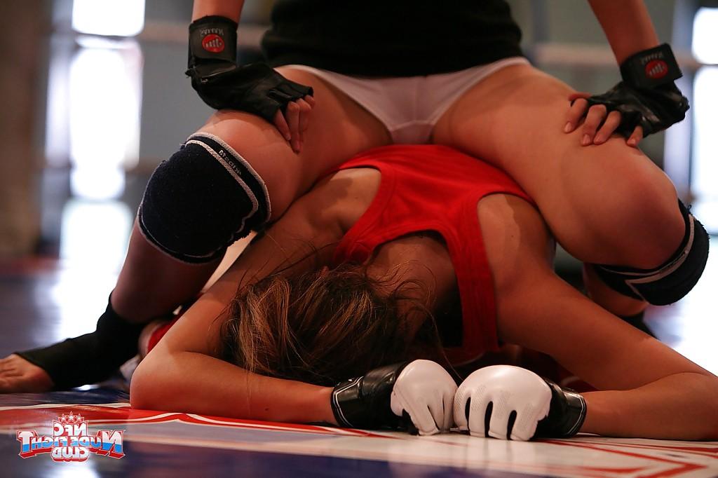 16P Sporty lesbian chicks have some non nude catfight fun in the ring