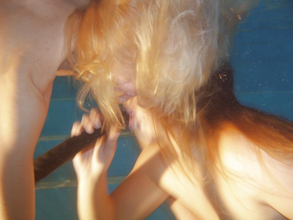 16P European lesbian pornstars pornstars lick and toy twats underwater in pool