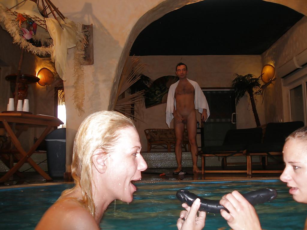 16P European lesbian pornstars pornstars lick and toy twats underwater in pool