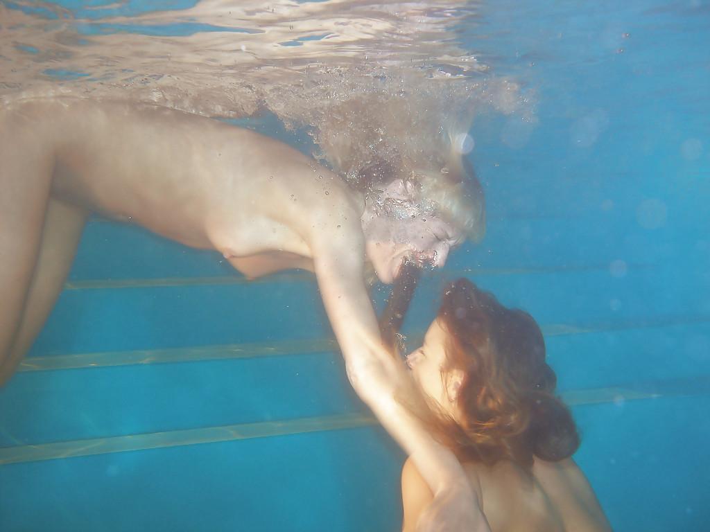 16P European lesbian pornstars pornstars lick and toy twats underwater in pool