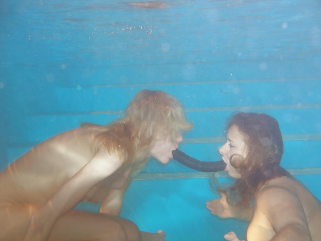 16P European lesbian pornstars pornstars lick and toy twats underwater in pool
