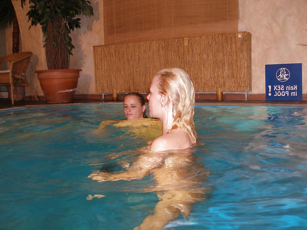 16P European lesbian pornstars pornstars lick and toy twats underwater in pool