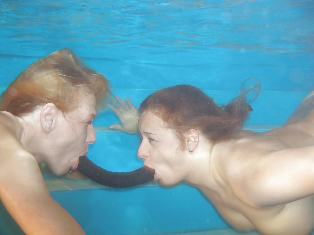 16P European lesbian pornstars pornstars lick and toy twats underwater in pool