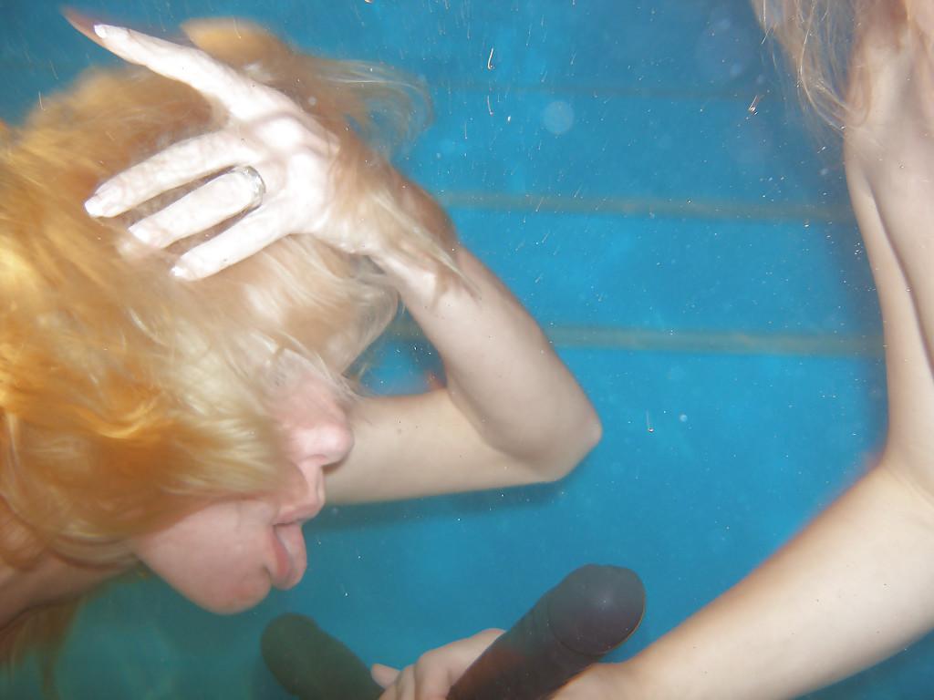 16P European lesbian pornstars pornstars lick and toy twats underwater in pool